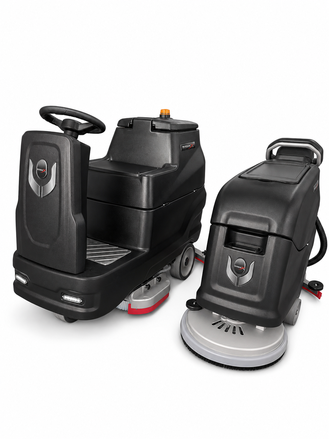 TitanX Power Clean Pro Bundle HELIOS 20" Self Propelled Walk Behind + EOS 26" Ride-On Commercial Floor Scrubbers Includes 3-Year Warranty & U.S. Support